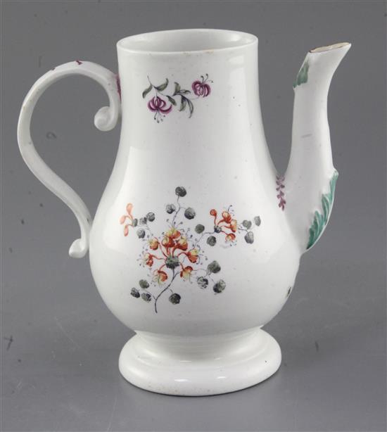 A rare Derby baluster-shaped coffee pot, c.1758, h. 16.7cm, cover lacking and some restoration.